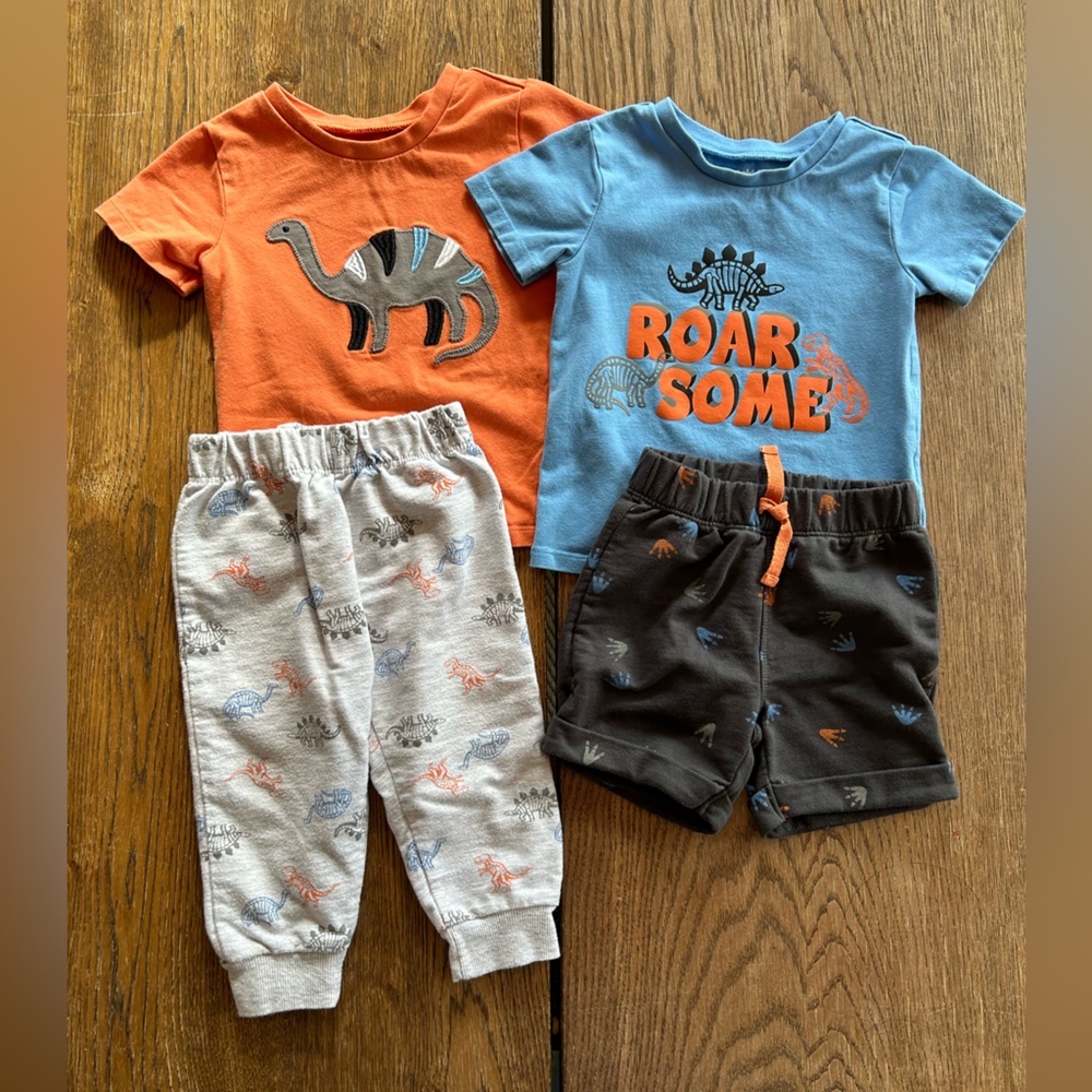 4 Piece Dino Set with Pants, Shorts and 2 T-shirts size 12 Months